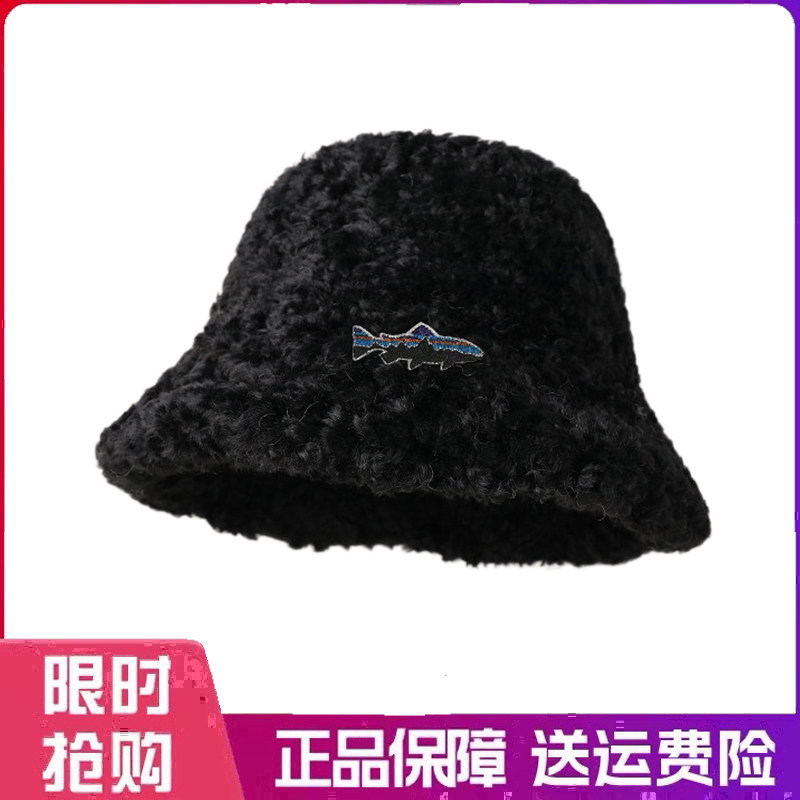 户外帽子纯色毛绒渔夫帽女冬季加厚保暖护耳百搭盆帽显脸小水桶帽