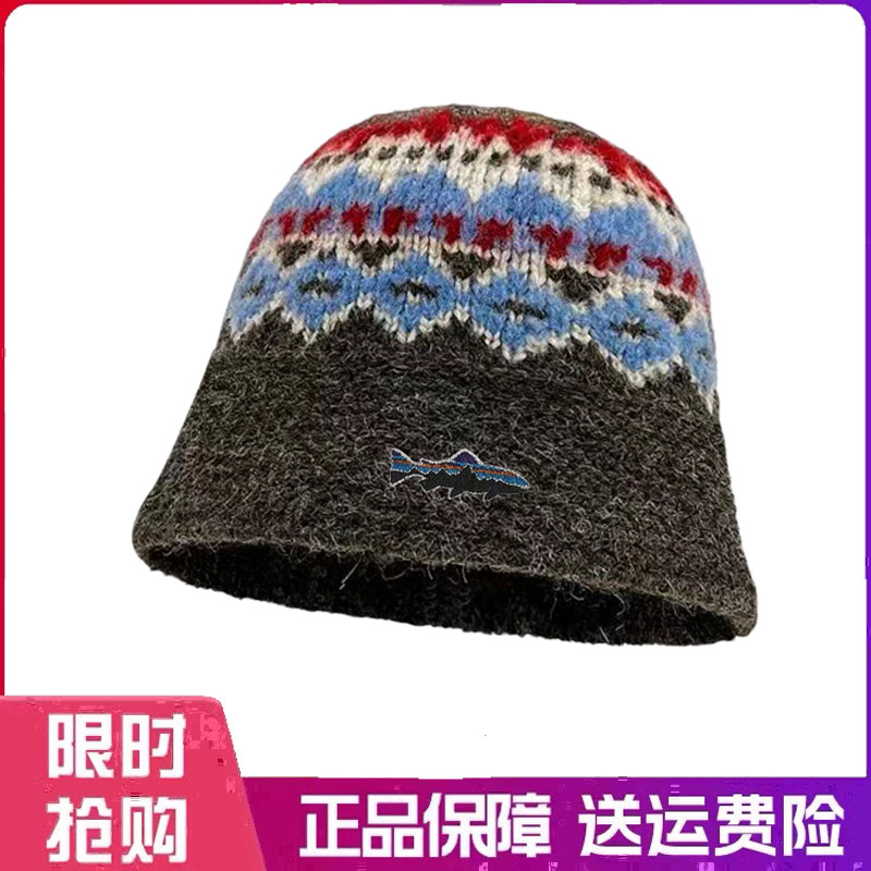 户外帽子渔夫帽女秋冬针织毛线帽保暖文艺民族风羊毛盆帽显脸小