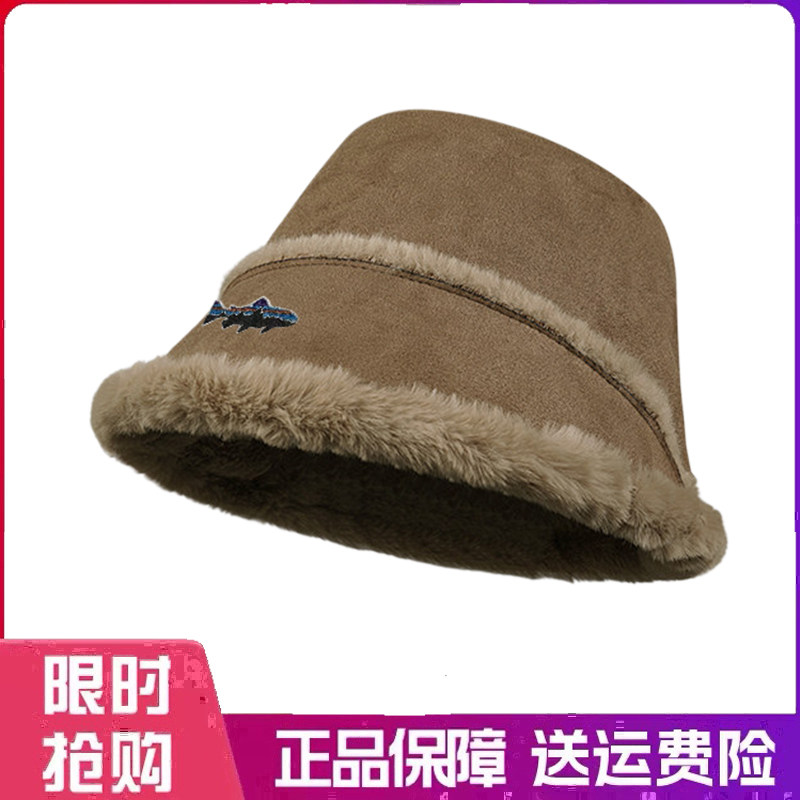 户外帽子麂皮绒毛绒渔夫帽女秋冬加绒保暖防风护耳显脸小水桶盆帽