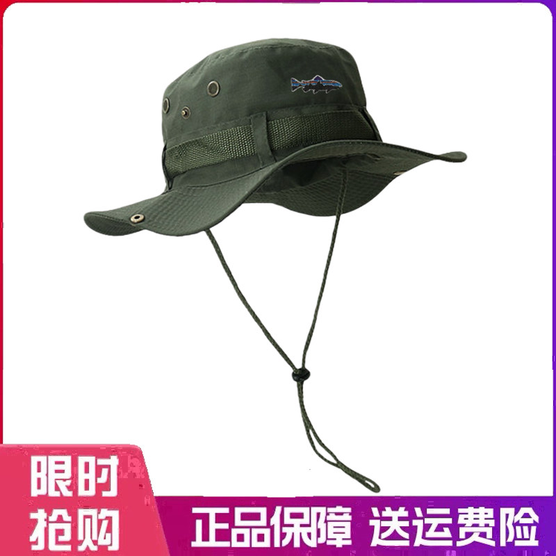户外帽子潮牌抽绳渔夫帽男女夏季透气防晒登山钓鱼帽西部牛仔帽子