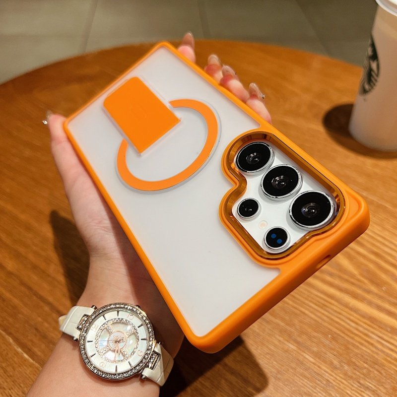 潮流透色磨砂磁吸支架适用三星S24ultra手机壳S24Plus高级感S24/S23商务S23plus隐藏支架GalaxyS23保护套男女