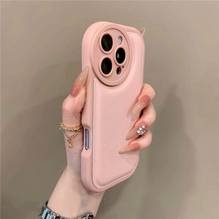 气垫胖胖面包粉色皮纹适用iphone16promax手机壳苹果13pro高级皮质12硅胶11全包防摔15pro网红女款手绳16pro