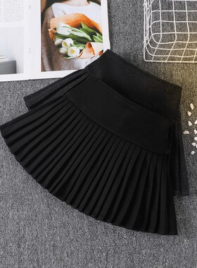 学院风黑灰色百褶毛呢短裙女童2025秋冬气质高腰a字小女孩半身裙5