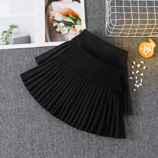 学院风黑灰色百褶毛呢短裙女童2025秋冬气质高腰a字小女孩半身裙5
