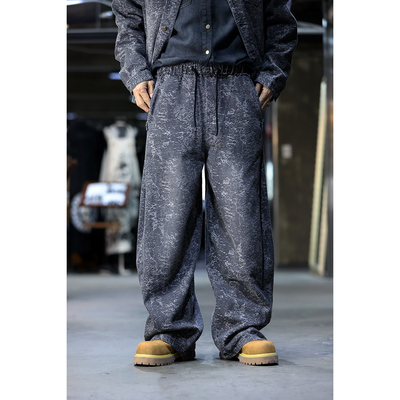 BytheR男春秋提花牛仔阔腿裤