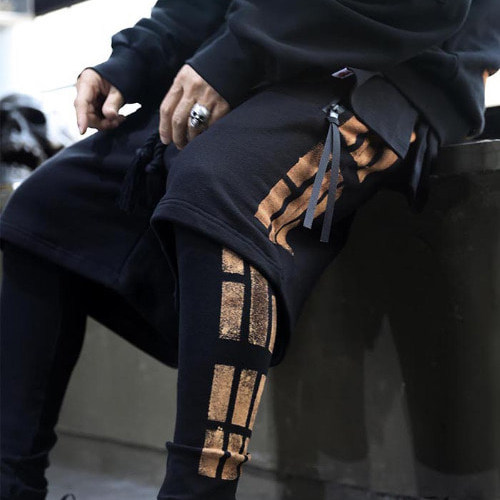 韩国代购BYTHER漂白抽绳绘画短裤拉链口袋绳索黑色打底裤