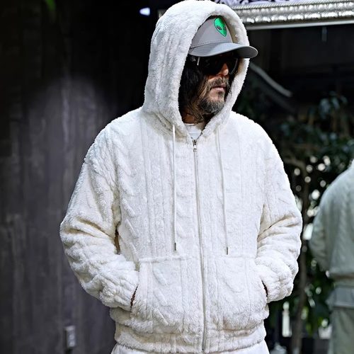 ByTheR男女抓绒连帽保暖开衫