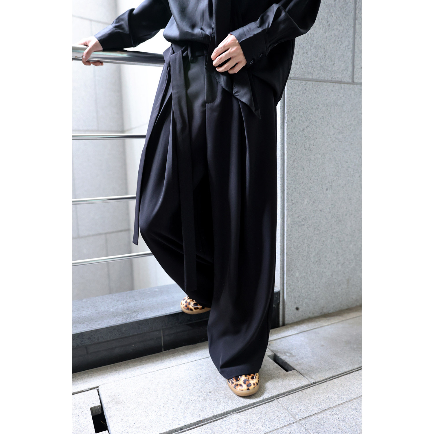 代购韩国潮牌BytheR夏季男士长袍腰带阔腿裤长裤子宽松休闲
