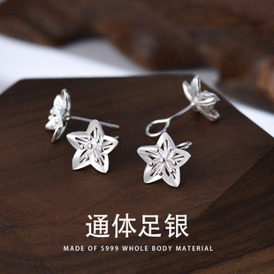 花朵耳钉纯银999足银耳环女高级感轻奢小众设计感耳钩养耳洞耳饰