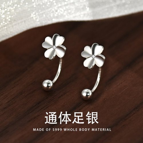 999纯银耳钉2025年新款爆款四叶草耳环轻奢高级感后挂式耳饰女潮