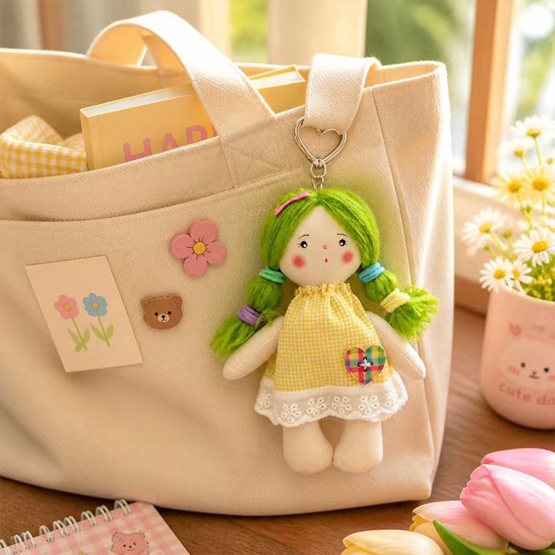 纯手工制作布艺娃娃田园风花布可爱女孩玩偶公仔北欧风包包挂件