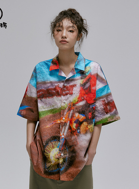 BEASTER 官方度假风短袖衬衫男女夏季潮牌设计感复古宽松情侣上衣