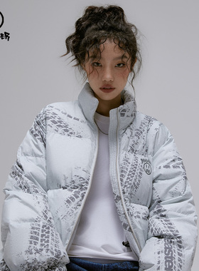 BEASTER小恶魔鬼脸印花立领羽绒服男女冬季白鸭绒国潮牌外套冬装