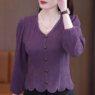 洋气不规则下摆上衣女春秋新款刺绣泡泡袖遮肚子小衫气质百搭T恤