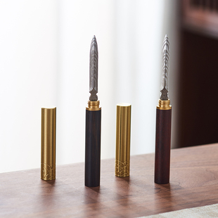 茶道茶刀茶针黑檀花梨实木大马士革花纹钢普洱茶刀茶具配件零配