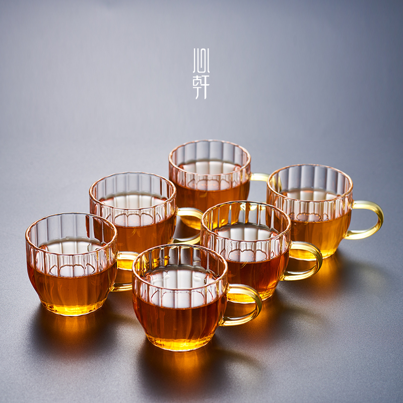 黄把耐热条纹玻璃茶杯品茗杯