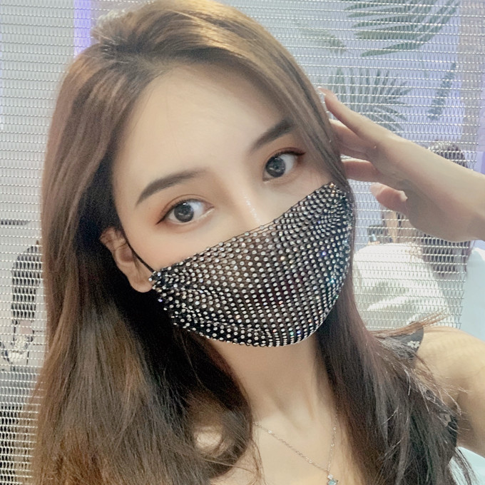 带钻石口罩女夏季满钻网红抖音同款镶钻装饰防晒个性水钻面罩黑色
