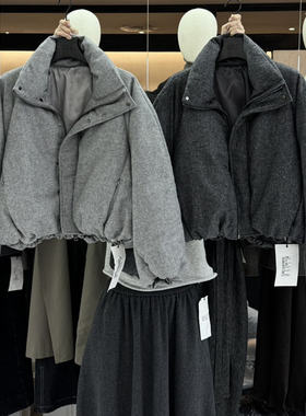 DVZ十三行2025冬季新款宽松立领短款女白鸭绒保暖羽绒服羊毛外套