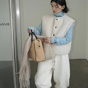 NEIHE内赫皮毛一体拼羽绒双面两穿上衣2024新款马甲外套女秋冬