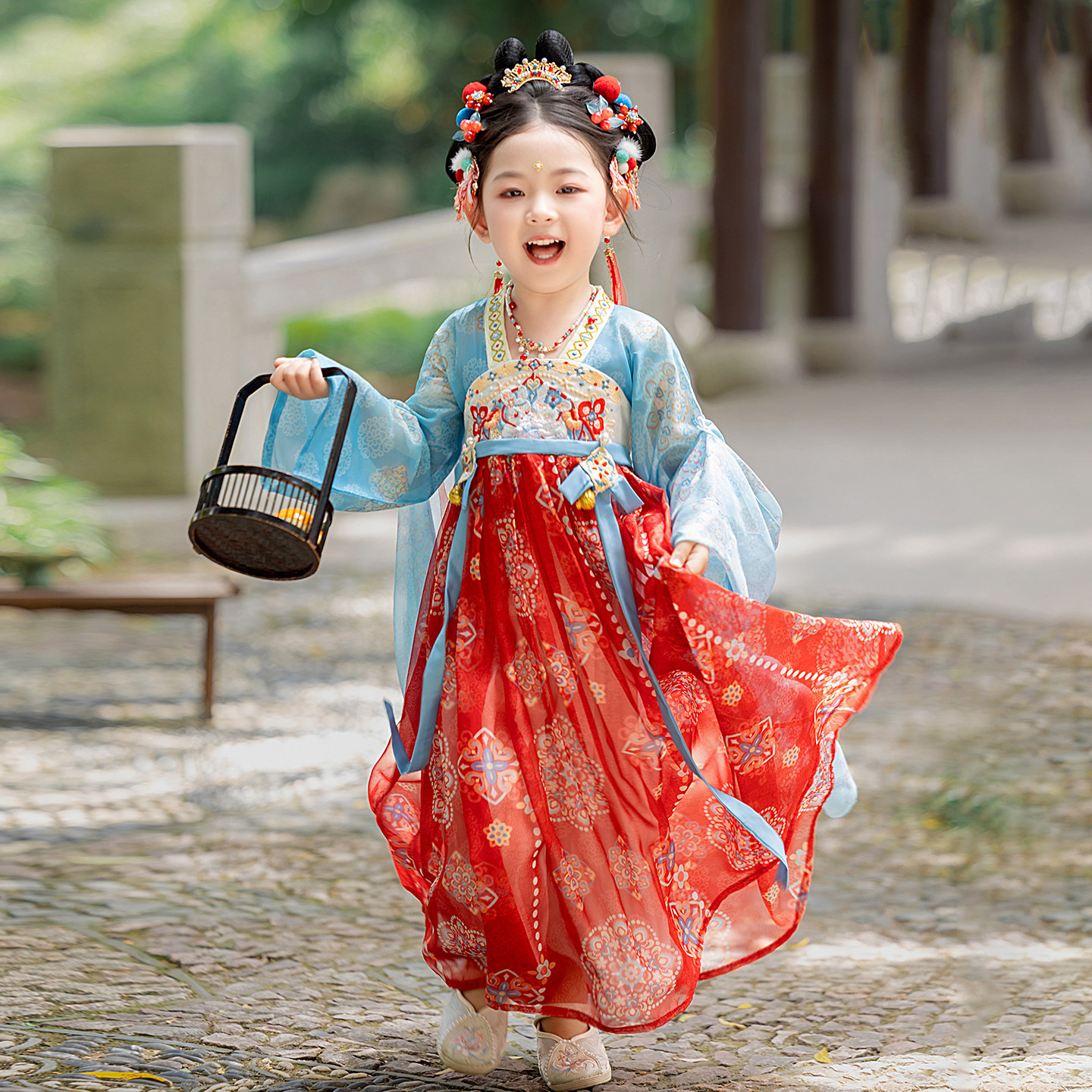 汉服女童春秋儿童古风古装秋季长袖连衣裙中秋节服装国风唐装襦裙