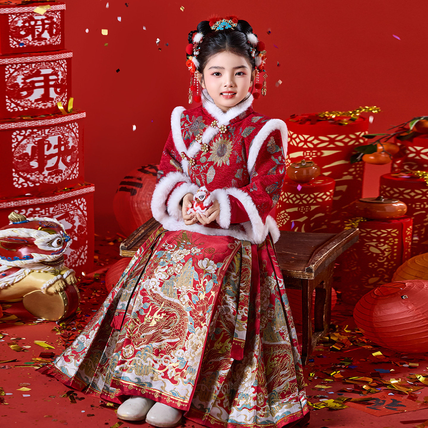 拜年服女童冬装汉服儿童过年服马面裙新中式2025新款冬裙国风女宝,童装/婴儿装/亲子装,汉服,淘宝优惠券,粉丝福利购,淘宝优惠卷