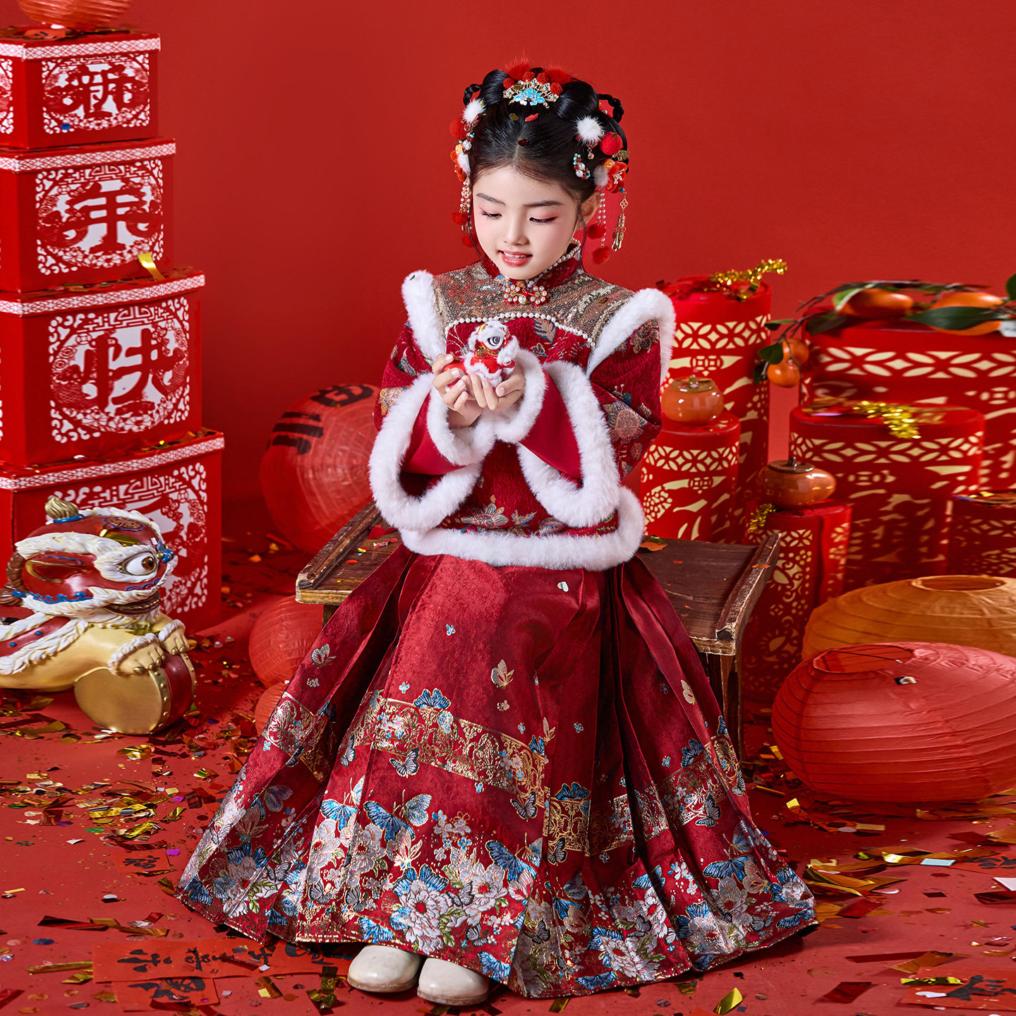 拜年服女童冬装汉服马面裙套装儿童2026新款古风新中式过年中国风