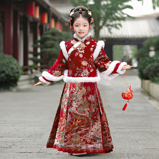 拜年服女童冬装汉服马面裙套装儿童2026新款古风新中式过年中国风
