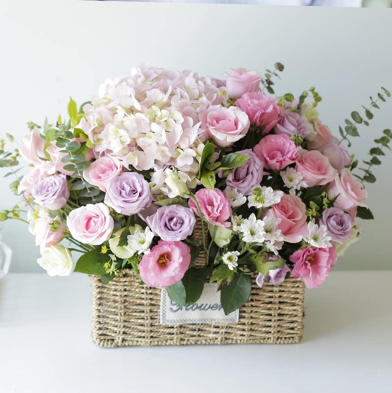 生日手提花篮抱抱桶绣球玫瑰求婚鲜花速递儋州市万宁市东方市同城