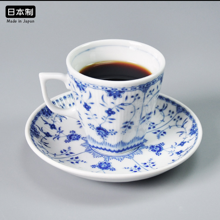 唐草咖啡杯日本美浓烧瓷器进口青花纹碟子家用陶瓷意式浓缩带托盘