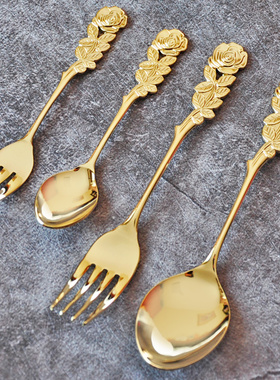 日本进口高桑金属elfin创意玫瑰花勺子水果叉子可爱不锈钢咖啡勺