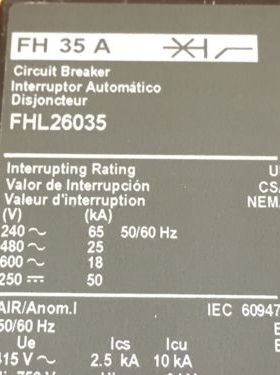 FHL26035 Nuevo Square D Fhl26035 35Amp 2Polos 600 Voltio Bre