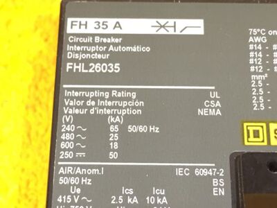 FHL26035 Nuevo Square D Fhl26035 35Amp 2Polos 600 Voltio Bre