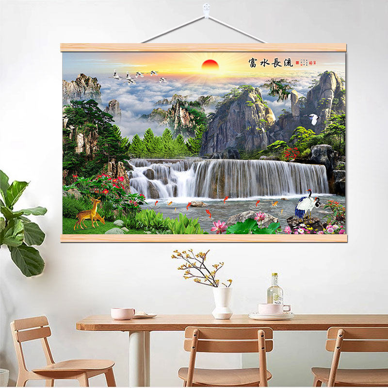流水生财风景画招财山水挂画