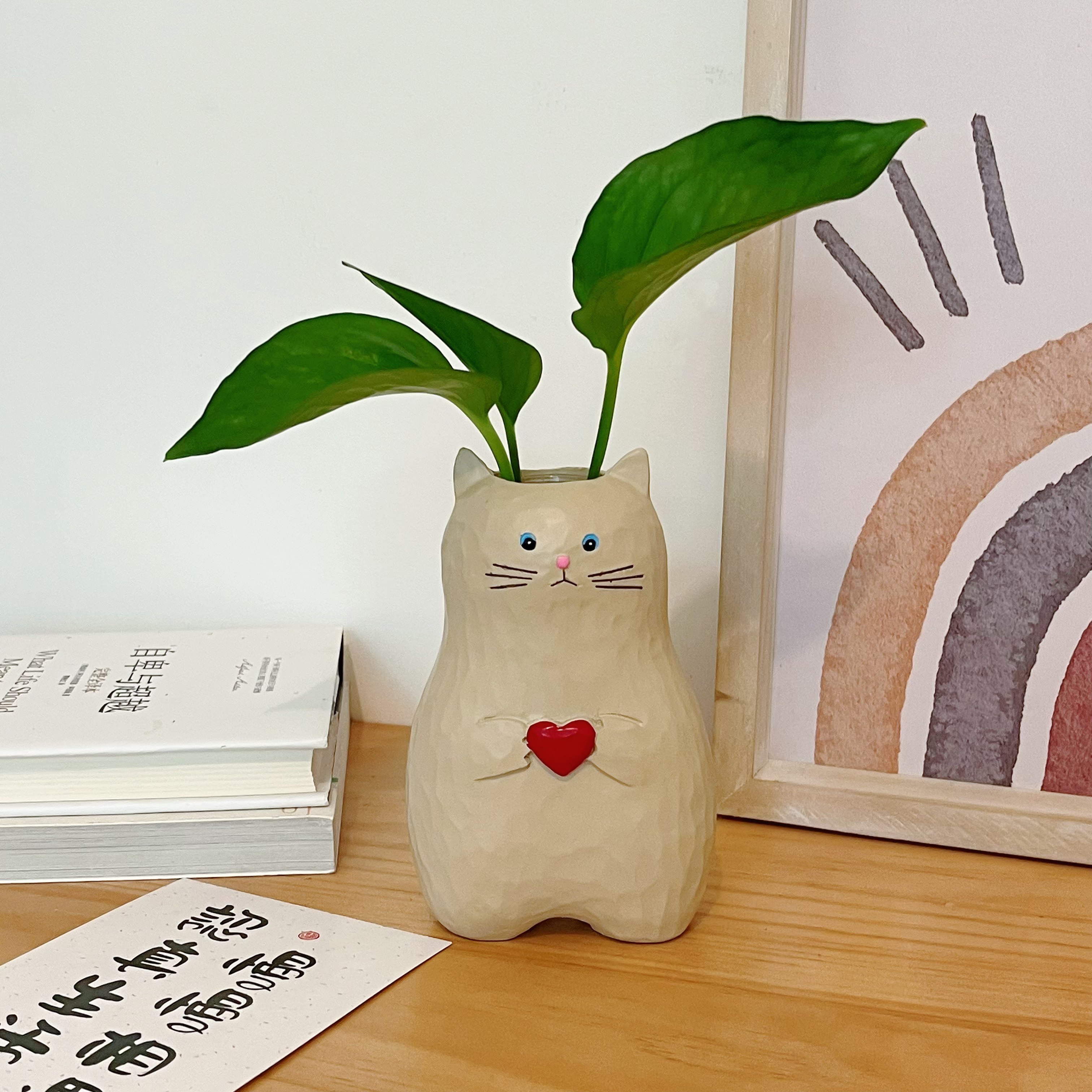 爱心小猫水培花瓶摆件 桌面创意插花容器 客厅卧室治愈系装饰,家居饰品,花瓶,淘宝优惠券,粉丝福利购,淘宝优惠卷