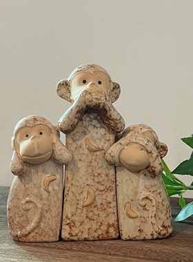 创意陶瓷三不猴摆件 个性书房客厅桌面艺术摆设