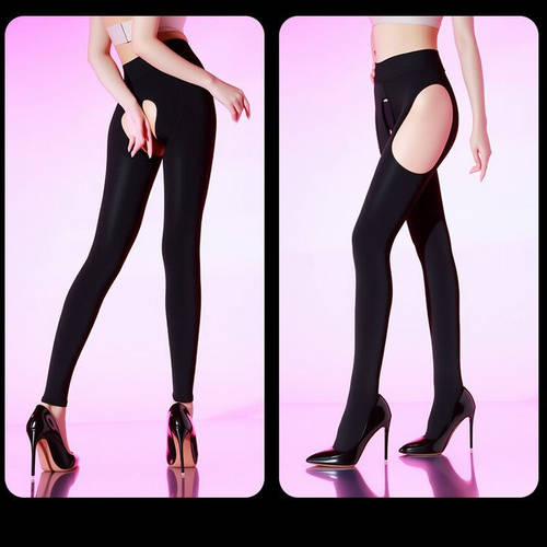 秋冬四面开档连裤袜加绒保暖