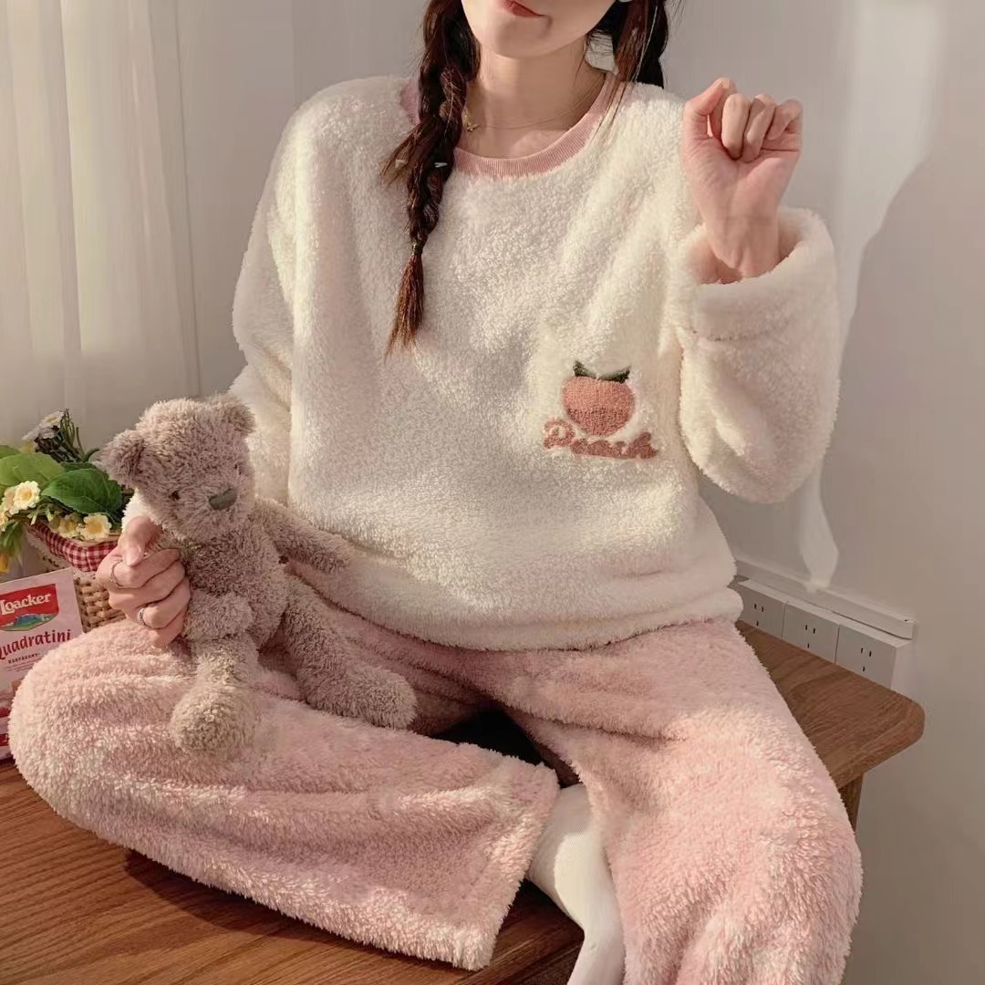 少女珊瑚绒睡衣长袖秋冬季薄款