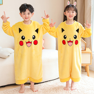 法兰绒卡通保暖男女孩家居服长袖