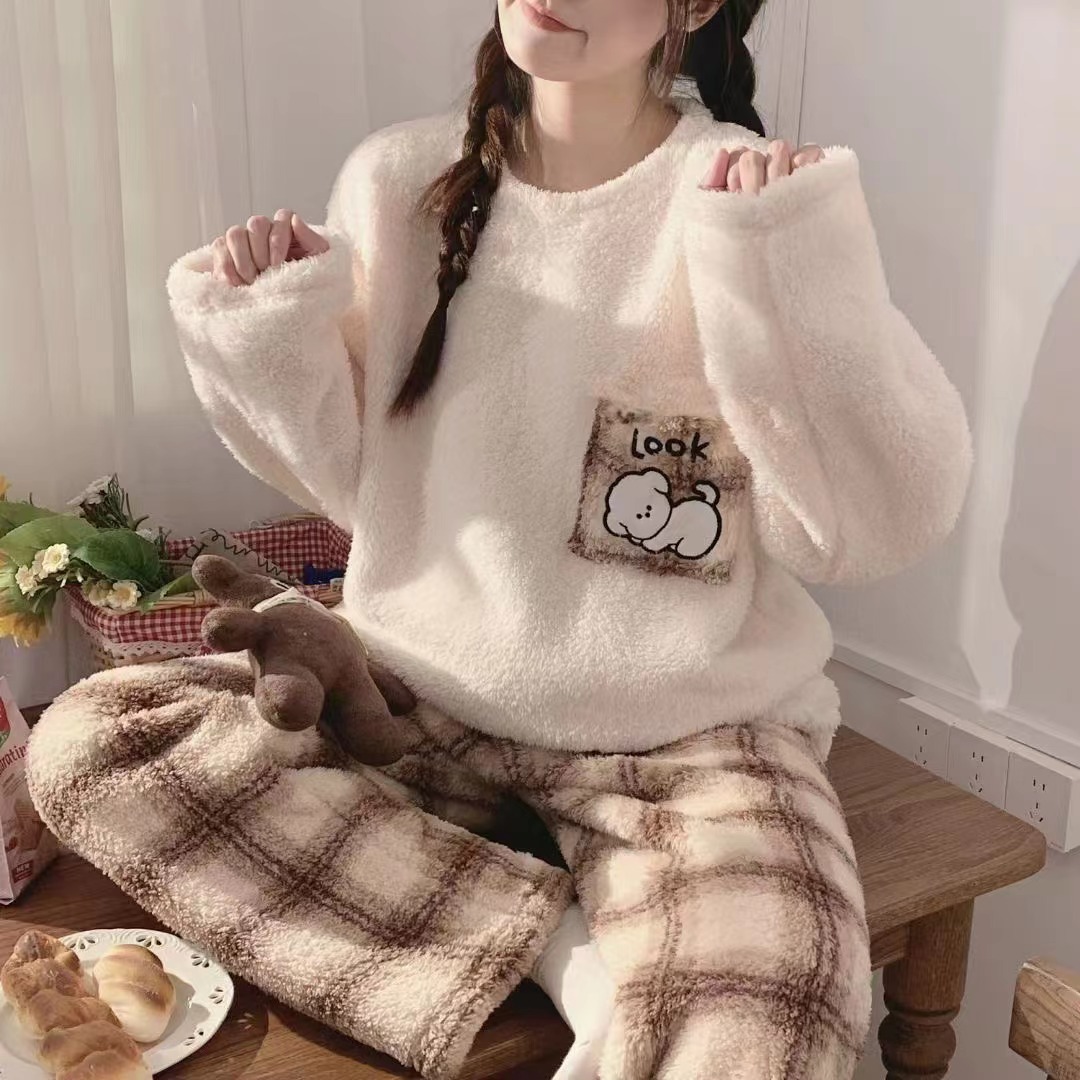 保暖法兰绒睡衣薄款女童春秋冬季