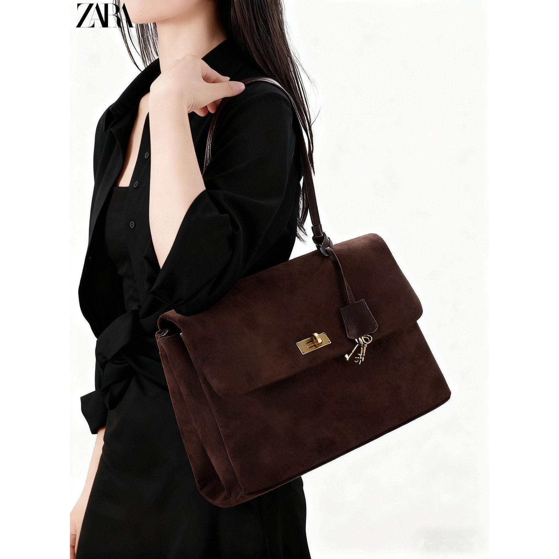 复古麂皮绒邮差包单肩斜挎包