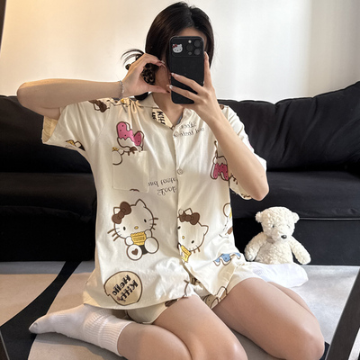 hellokitty睡衣女款夏季纯棉短袖日系卡通猫薄款可外穿家居服套装