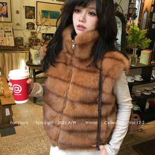 fortylions 连帽环保毛皮草马甲短款慵懒风外套秋冬绒感保暖上衣