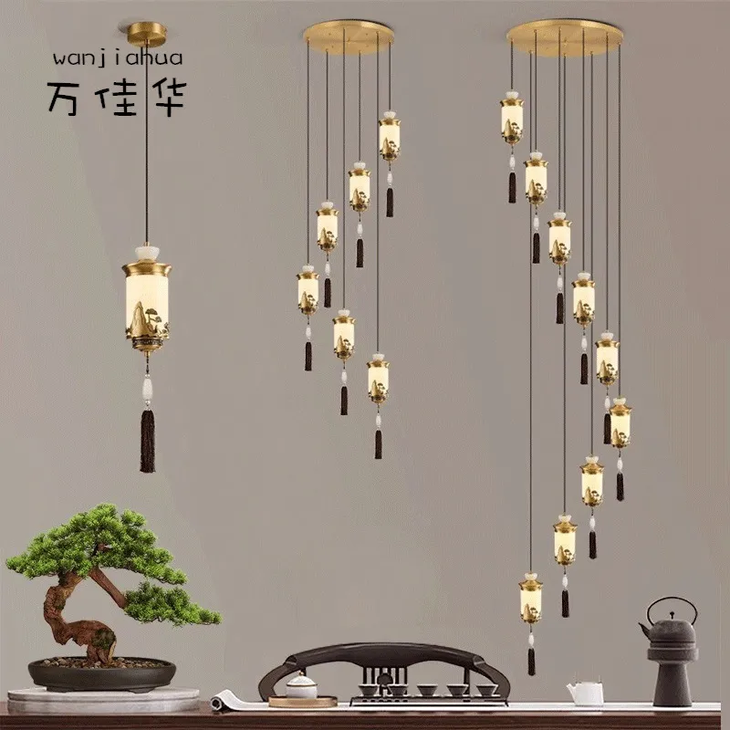 新中式空中吊灯中国风大气卧室床头吊灯餐厅装饰新款楼梯轻奢吊灯,家装灯饰光源,智能吊灯,淘宝优惠券,粉丝福利购,淘宝优惠卷
