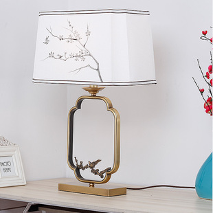 新中式台灯卧室床头灯中国风禅意客厅酒店样板房茶室全铜小鸟台灯