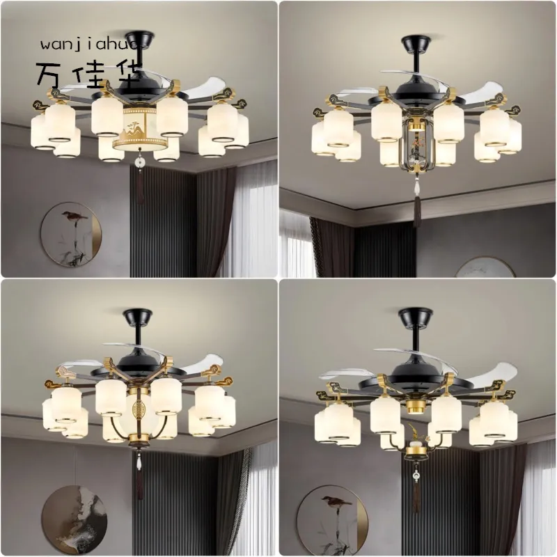 新中式风扇灯吊扇灯隐形一体餐厅客厅吊灯吊扇一体带灯大气中国风,家装灯饰光源,风扇灯,淘宝优惠券,粉丝福利购,淘宝优惠卷