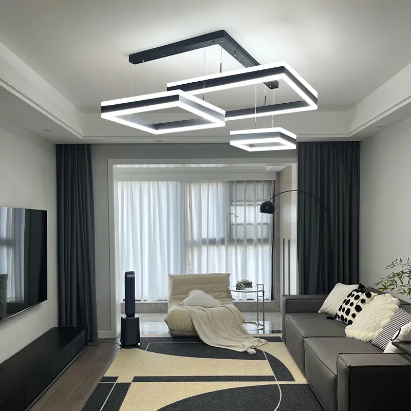 客厅吊灯现代简约大气客厅灯极简黑白灰风格方框中山灯具大厅主灯,家装灯饰光源,智能吊灯,淘宝优惠券,粉丝福利购,淘宝优惠卷