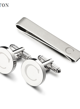 法式袖扣男士C字母袖扣领夹套装A-Z英文字母衬衫cufflinks礼盒装