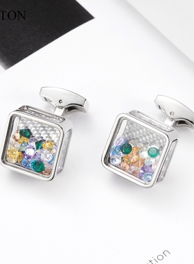 轻奢袖扣方形镂空彩色袖扣商务经典男士法式衬衫袖口扣 Cufflinks