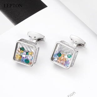 轻奢袖扣方形镂空彩色袖扣商务经典男士法式衬衫袖口扣 Cufflinks