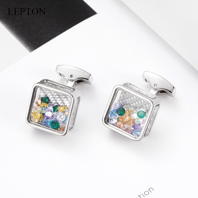 方形镂空彩色锆石袖扣雷普敦铜